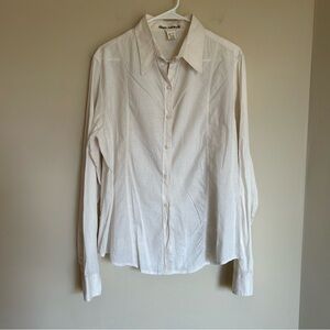 John Patrick Women's Large‎ Button Down Off-white Eco Friendly Cotton